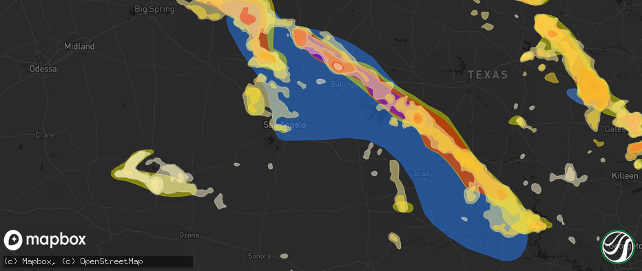 Hail map in Eola, TX on May 10, 2026