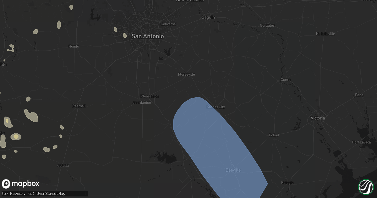 Hail map in Falls City, TX on May 10, 2026