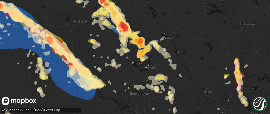 Hail map in Fort Hood, TX on May 10, 2026