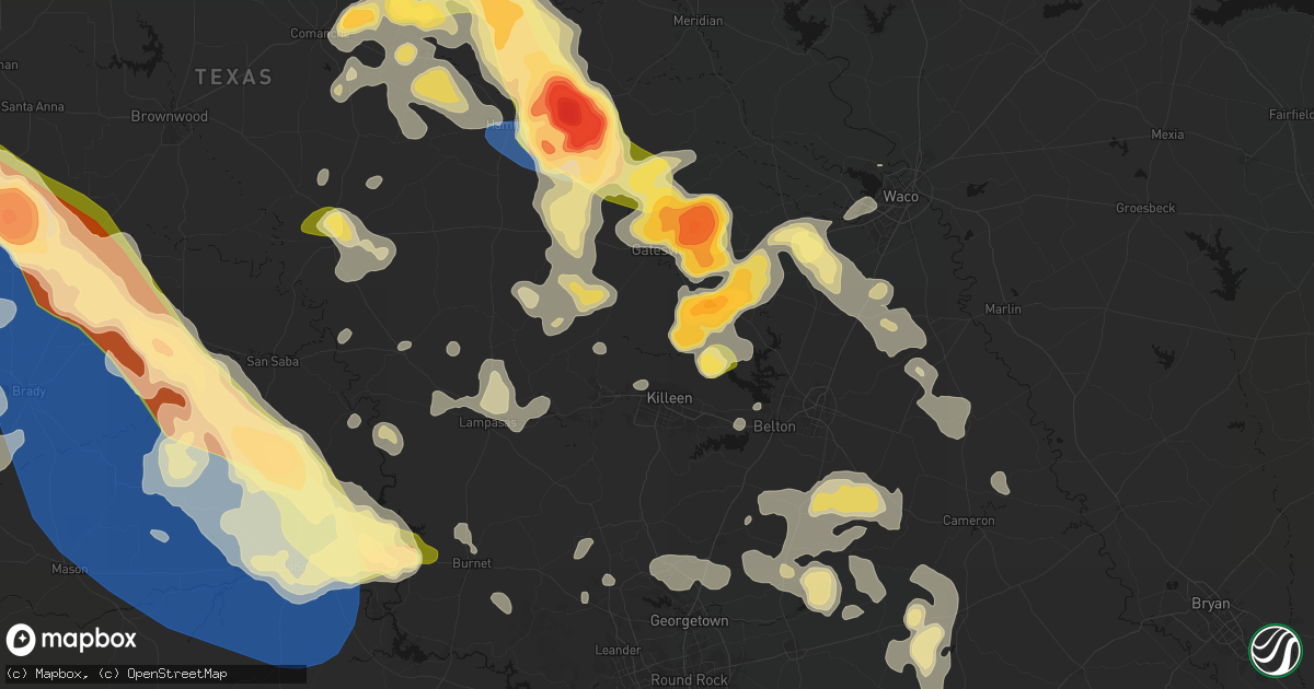 Hail map in Fort Hood, TX on May 10, 2026