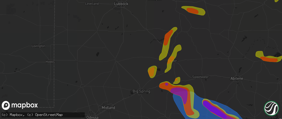 Hail map in Gail, TX on May 10, 2026
