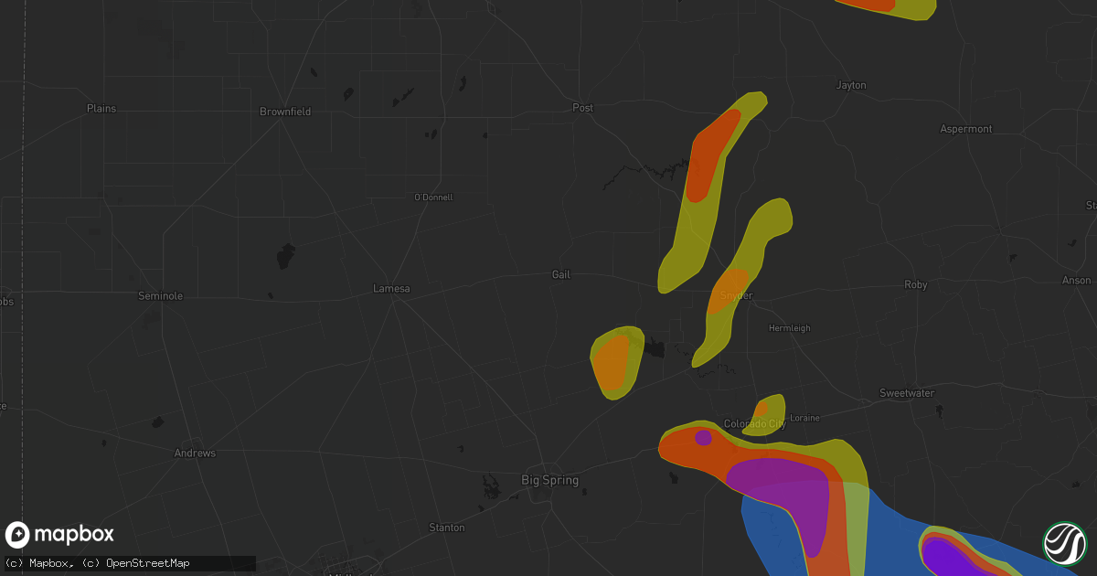Hail map in Gail, TX on May 10, 2026