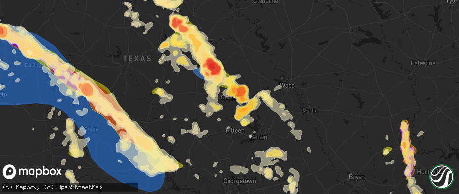 Hail map in Gatesville, TX on May 10, 2026