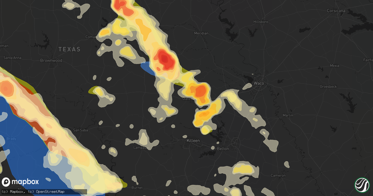 Hail map in Gatesville, TX on May 10, 2026