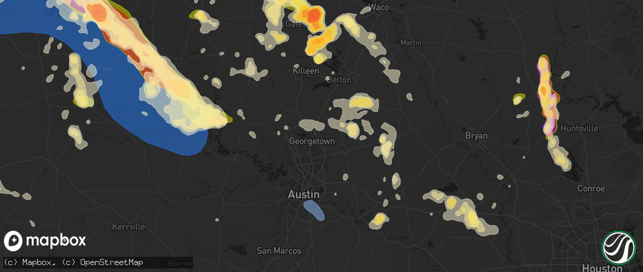 Hail map in Georgetown, TX on May 10, 2026