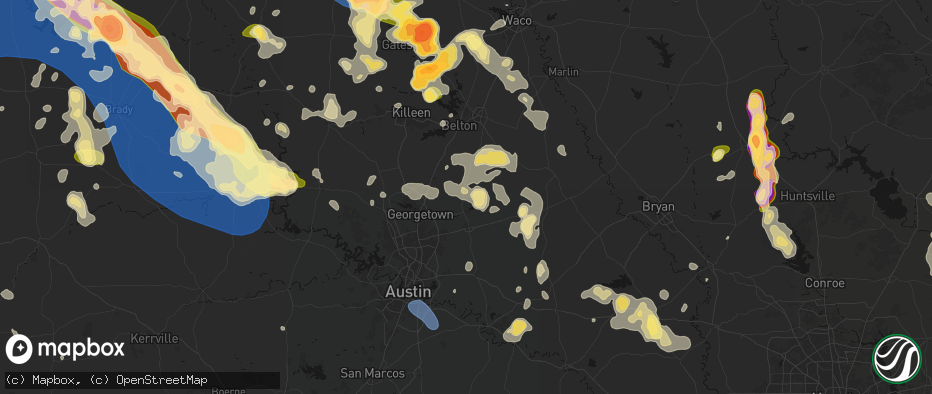 Hail map in Granger, TX on May 10, 2026