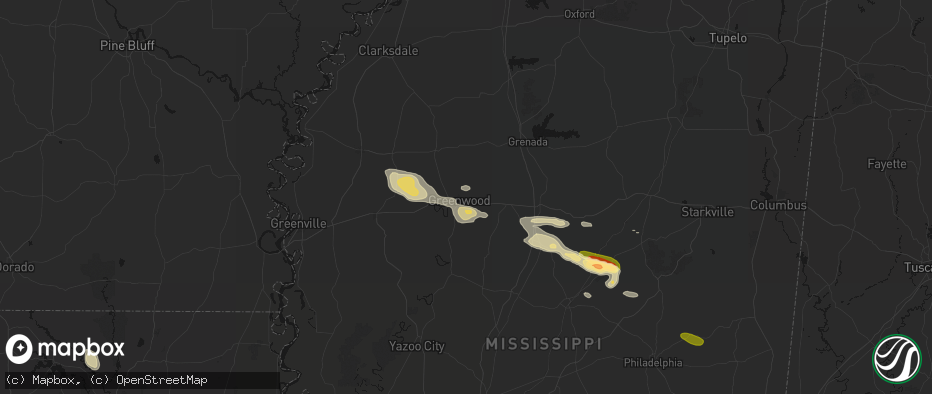Hail map in Greenwood, MS on May 10, 2026