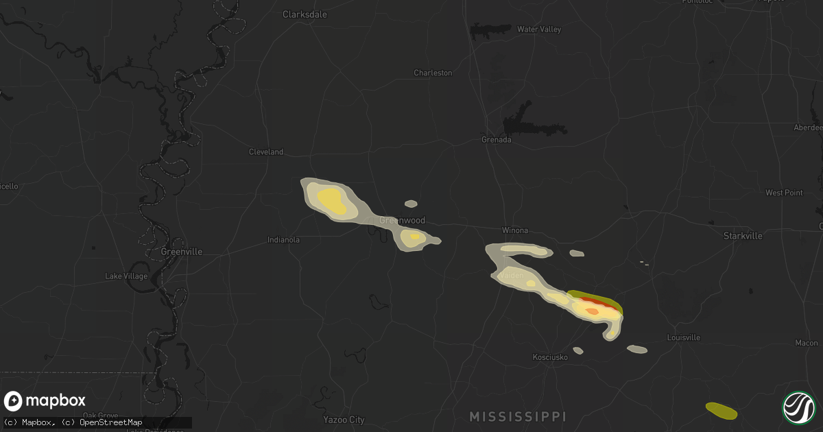 Hail map in Greenwood, MS on May 10, 2026