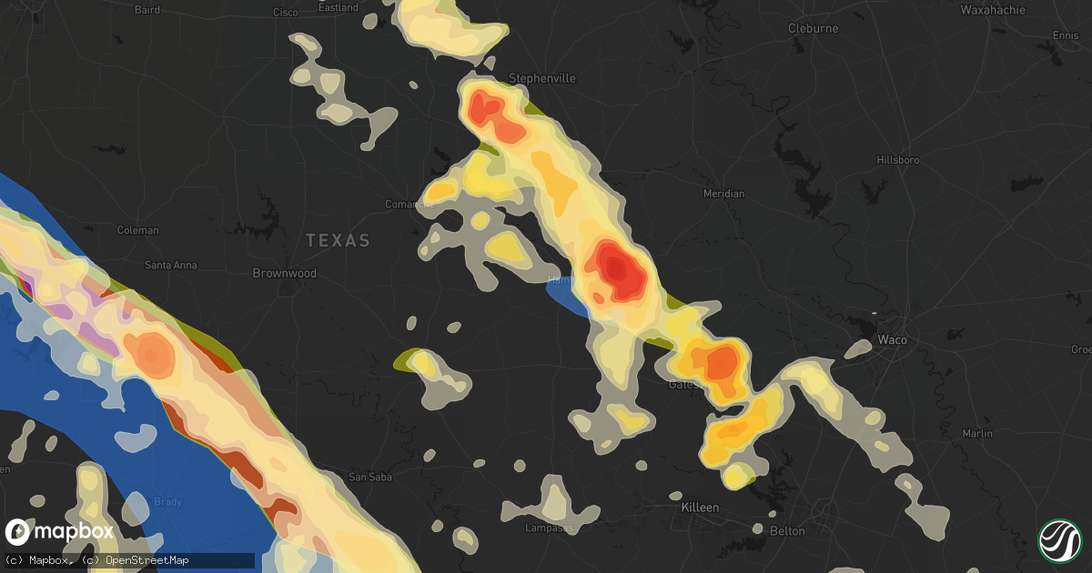 Hail map in Hamilton, TX on May 10, 2026