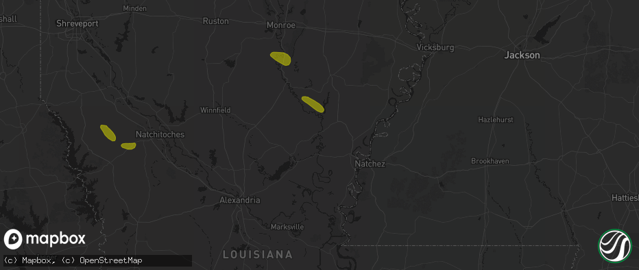 Hail map in Harrisonburg, LA on May 10, 2026