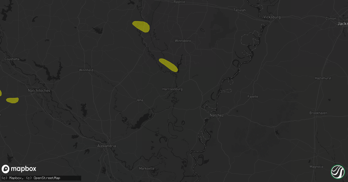 Hail map in Harrisonburg, LA on May 10, 2026