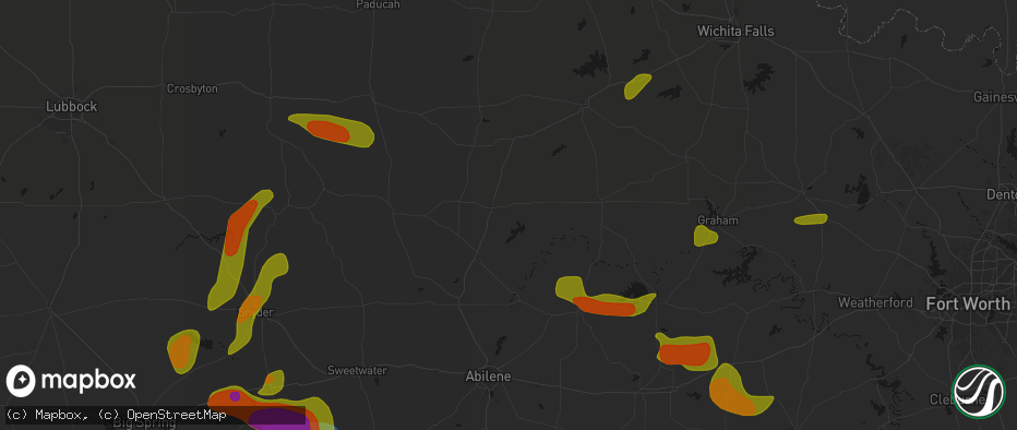 Hail map in Haskell, TX on May 10, 2026