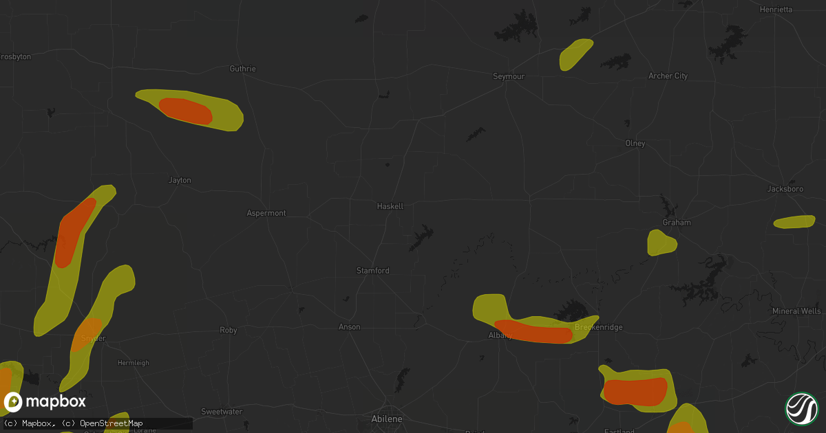 Hail map in Haskell, TX on May 10, 2026