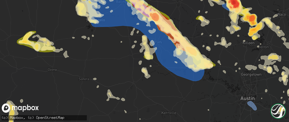Hail map in Hext, TX on May 10, 2026