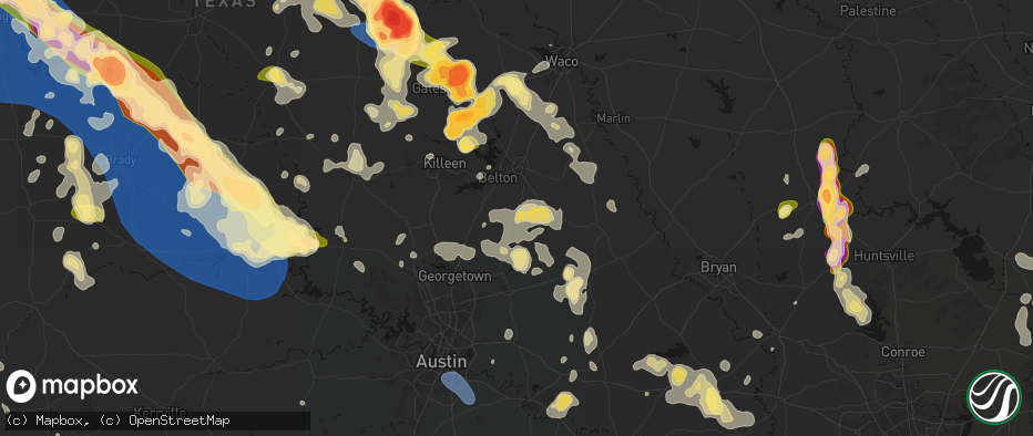 Hail map in Holland, TX on May 10, 2026