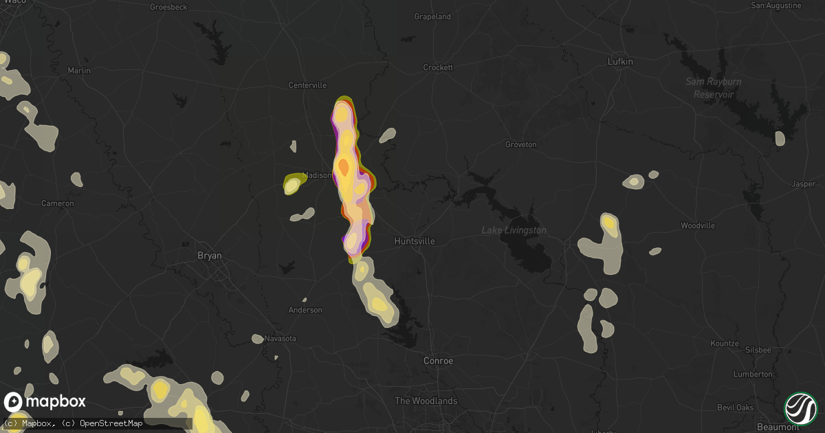 Hail map in Huntsville, TX on May 10, 2026