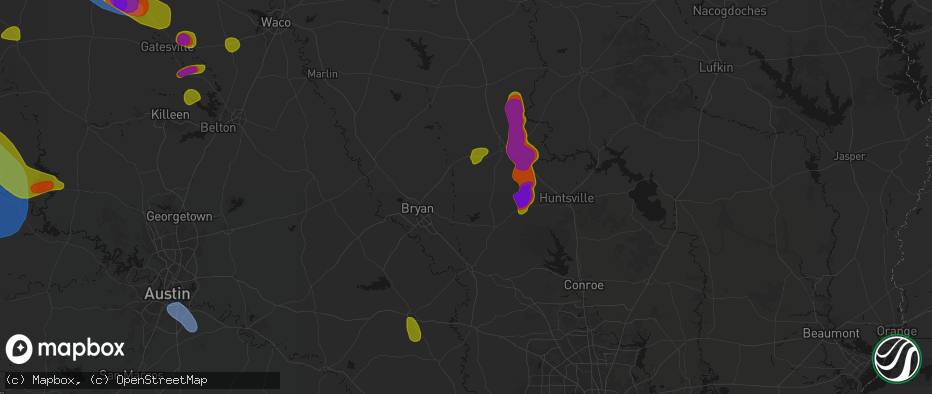 Hail map in Iola, TX on May 10, 2026