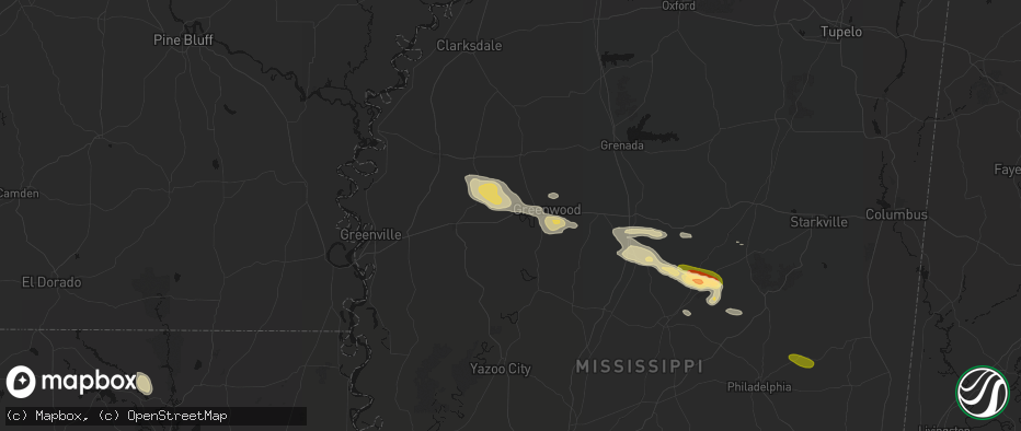 Hail map in Itta Bena, MS on May 10, 2026