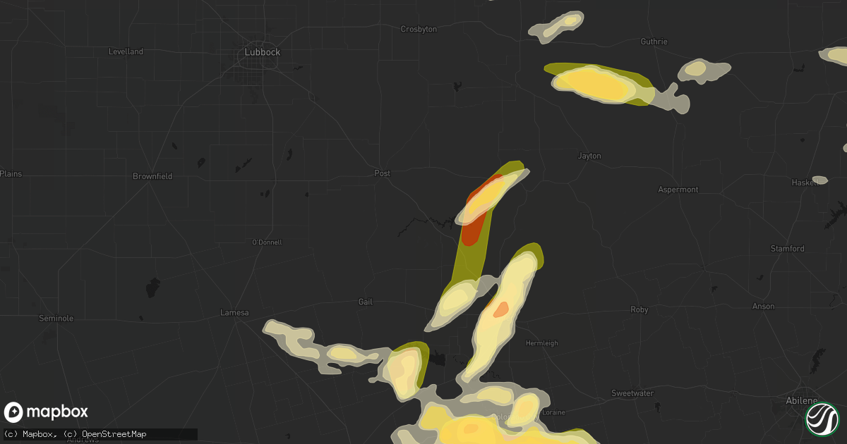 Hail map in Justiceburg, TX on May 10, 2026