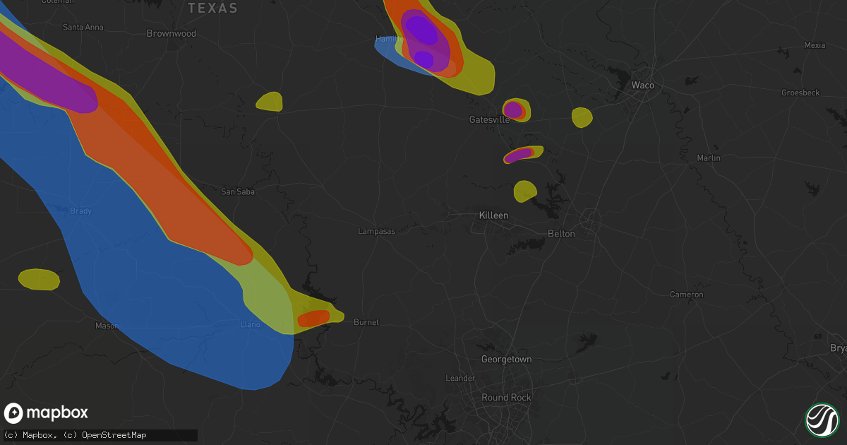 Hail map in Kempner, TX on May 10, 2026