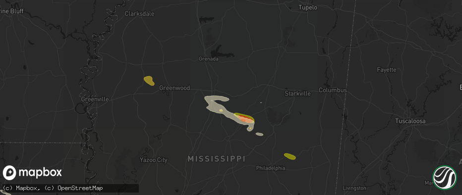 Hail map in Kilmichael, MS on May 10, 2026