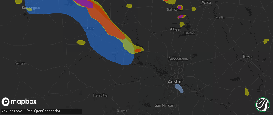Hail map in Kingsland, TX on May 10, 2026