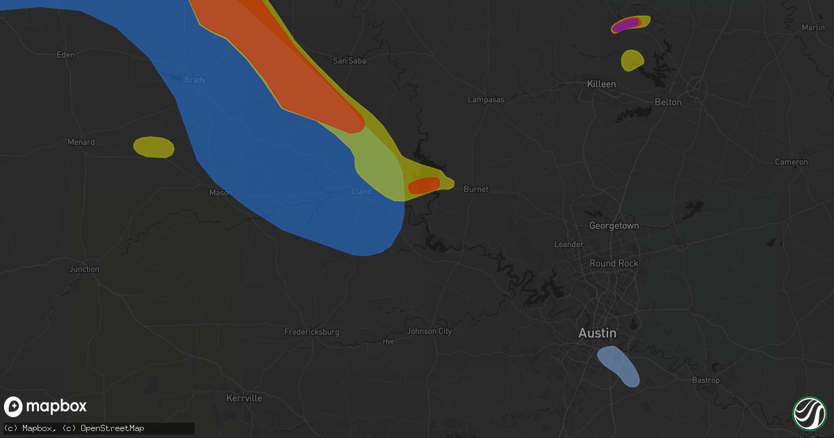 Hail map in Kingsland, TX on May 10, 2026