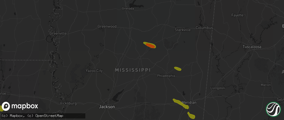 Hail map in Kosciusko, MS on May 10, 2026