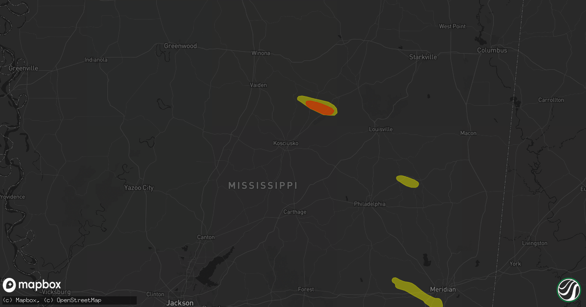 Hail map in Kosciusko, MS on May 10, 2026