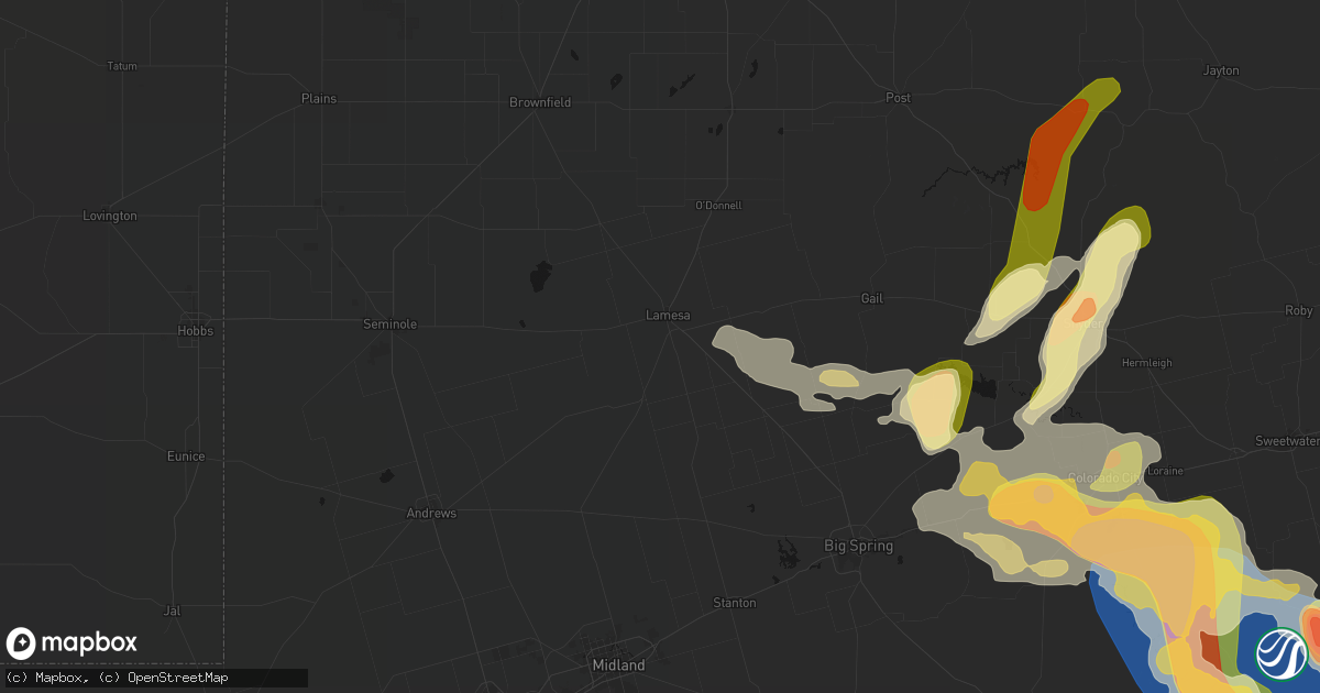Hail map in Lamesa, TX on May 10, 2026