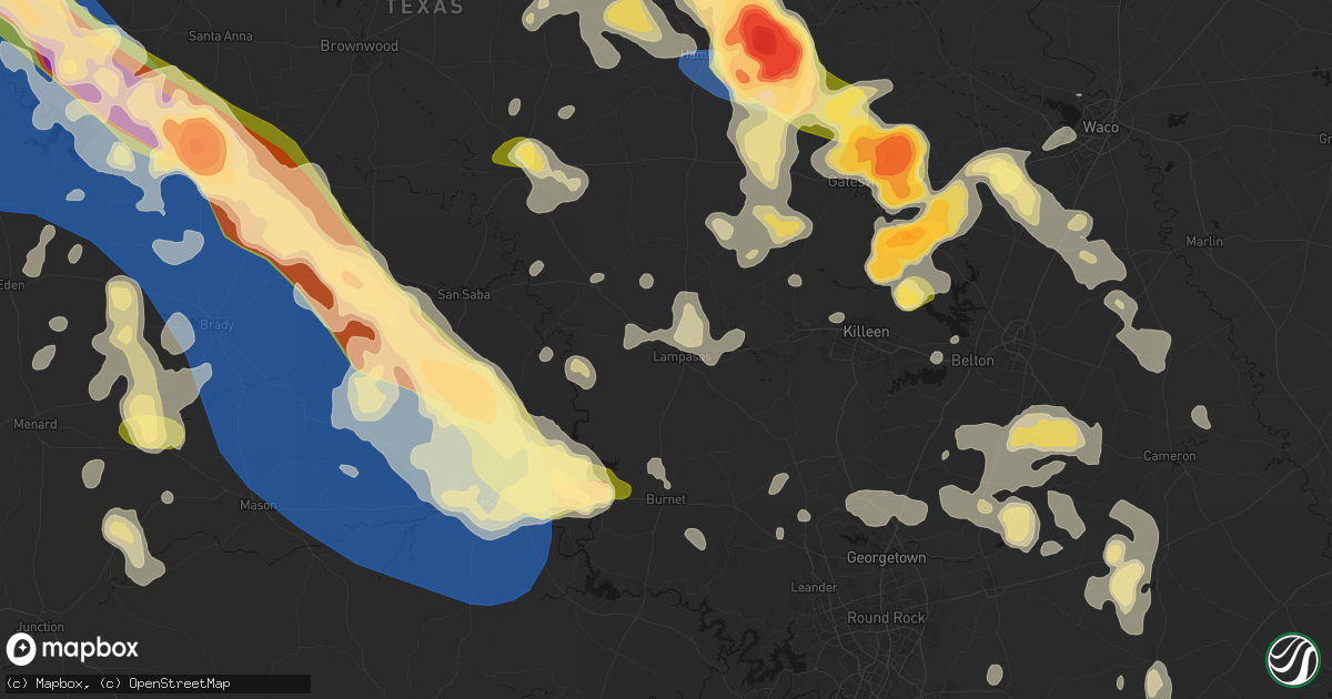 Hail map in Lampasas, TX on May 10, 2026