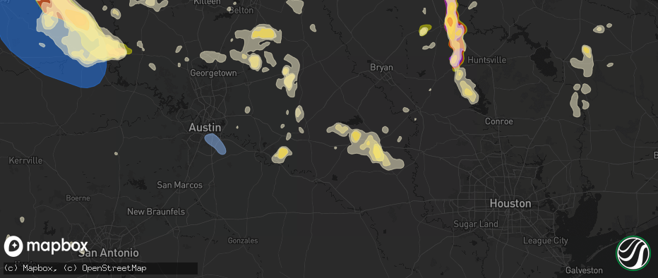 Hail map in Ledbetter, TX on May 10, 2026