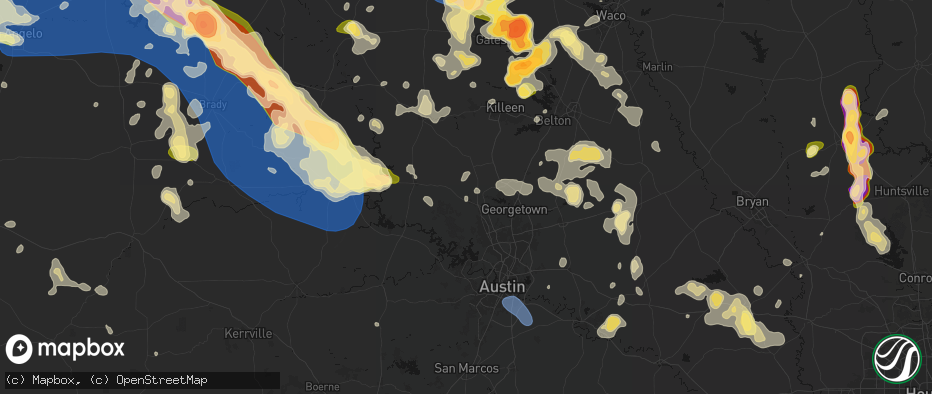Hail map in Liberty Hill, TX on May 10, 2026
