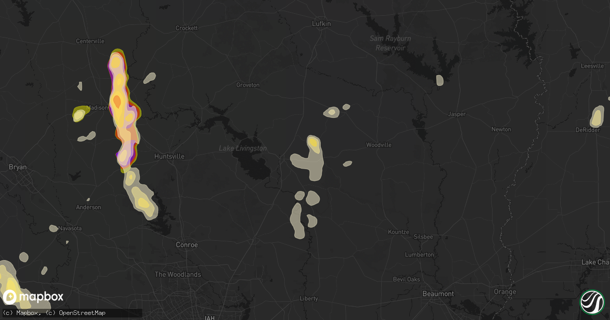 Hail map in Livingston, TX on May 10, 2026