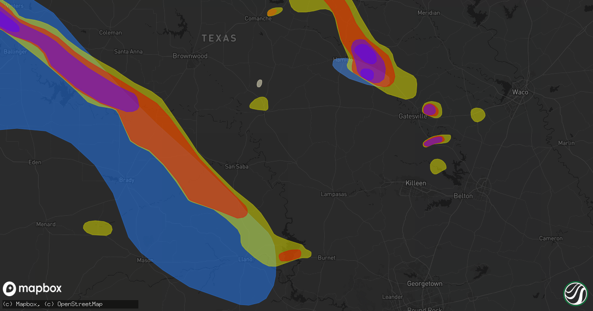 Hail map in Lometa, TX on May 10, 2026