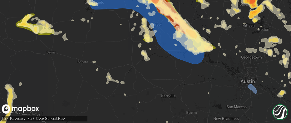 Hail map in London, TX on May 10, 2026
