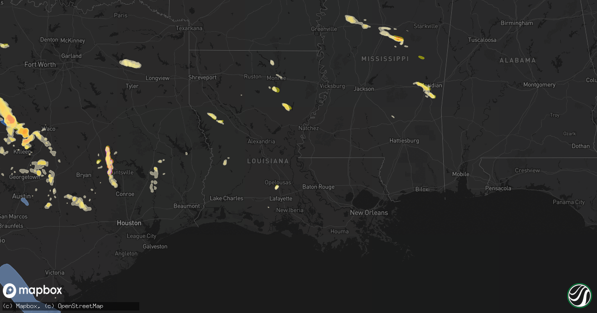 Hail map in Louisiana on May 10, 2026
