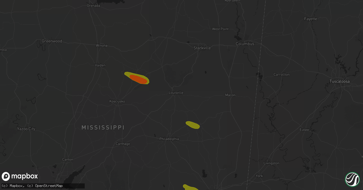 Hail map in Louisville, MS on May 10, 2026
