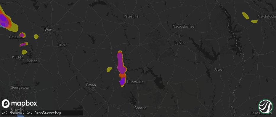 Hail map in Lovelady, TX on May 10, 2026