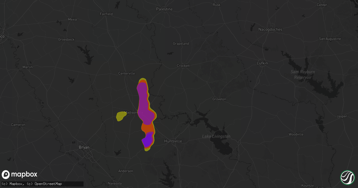 Hail map in Lovelady, TX on May 10, 2026