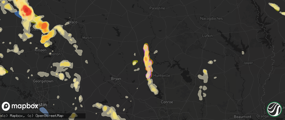 Hail map in Madisonville, TX on May 10, 2026