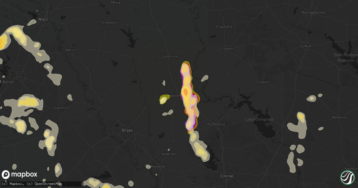 Hail map in Madisonville, TX on May 10, 2026