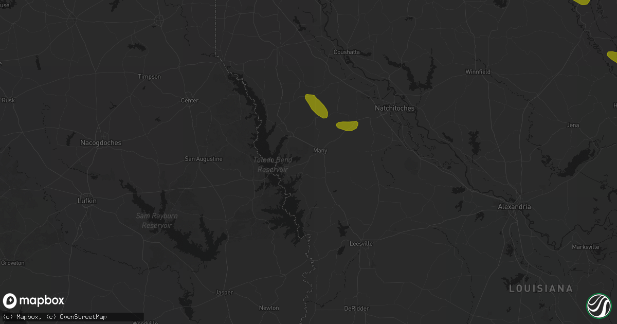 Hail map in Many, LA on May 10, 2026