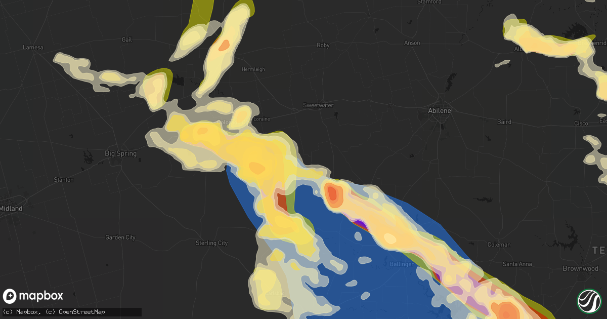 Hail map in Maryneal, TX on May 10, 2026