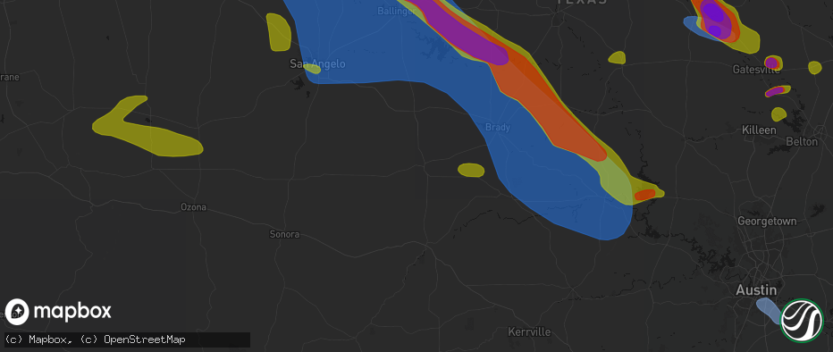 Hail map in Menard, TX on May 10, 2026