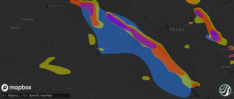 Hail map in Mereta, TX on May 10, 2026