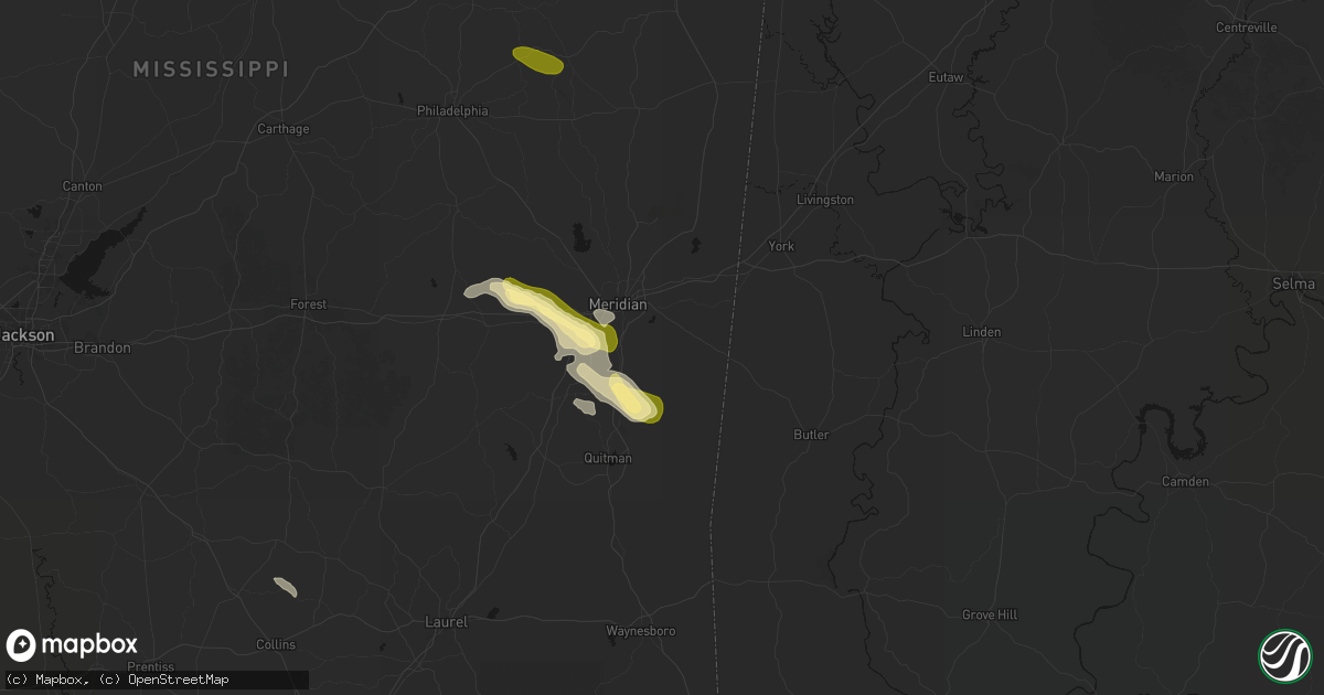 Hail map in Meridian, MS on May 10, 2026