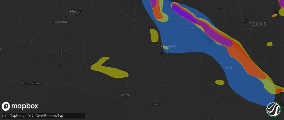 Hail map in Mertzon, TX on May 10, 2026
