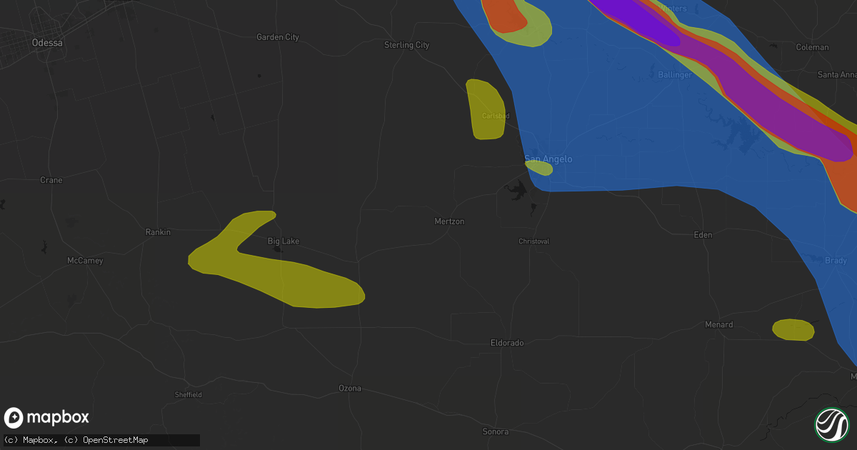 Hail map in Mertzon, TX on May 10, 2026