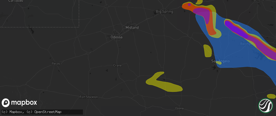 Hail map in Midkiff, TX on May 10, 2026